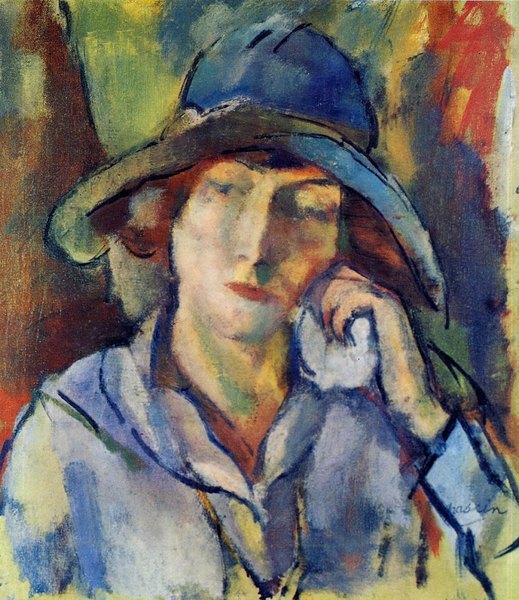Hermine au chapeau bleu  - Jules Pascin