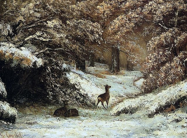 Les chevreuils dans la neige - Courbet Gustave