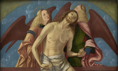La Piet&agrave; avec deux anges Vittore Carpaccio (1460/6 � vers 1522/5) Huile sur panneau 32,1 x 52,3 cm Collection Alana, Newark, DE, &Eacute;tats-Unis