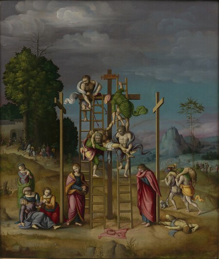 La Descente de croix Francesco di Ubertino dit Bachiacca (Florence, 1474  1557) Vers 1520 Huile sur panneau 127,6 x 113,4 cm Collection Alana, Newark, DE, États-Unis