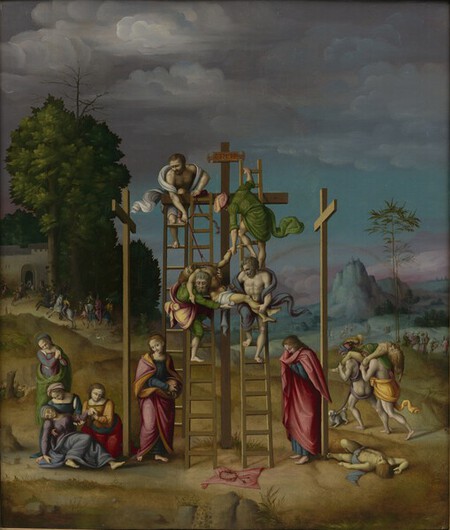 La Descente de croix Francesco di Ubertino dit Bachiacca (Florence, 1474 � 1557) Vers 1520 Huile sur panneau 127,6 x 113,4 cm Collection Alana, Newark, DE, &Eacute;tats-Unis