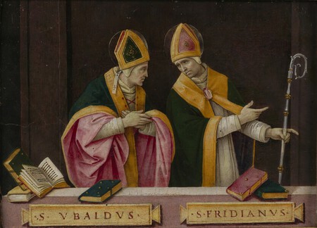 Filippino Lippi, (Prato, 1457  Florence, 1504), Saint Ubald et saint Frediano, 1496, Tempera sur bois, 32,8 x 45,6 cm, Collection Alana, Newark, DE, États-Unis