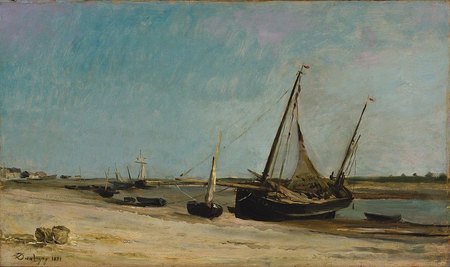 Bateaux sur la c&ocirc;te &agrave; &Eacute;taples (1871), huile sur panneau, 34.3 x 58.1 cm, New York, Metropolitan Museum of Art