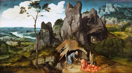 Saint J&eacute;r&ocirc;me dans le d&eacute;sert (v.1515-1520) Huile sur bois, 137 x78 cm, Mus&eacute;e du Louvre -Paris