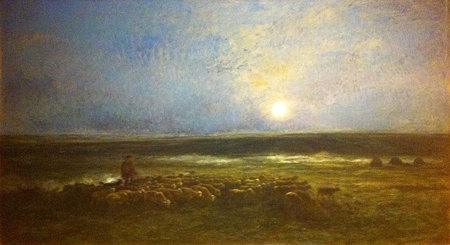 Lever de lune &agrave; Auvers, ou Le Retour du troupeau (1877), huile sur toile, 106.5 x 188 cm, mus&eacute;e des beaux-arts de Montr&eacute;al