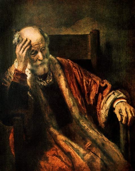 homme &acirc;g&eacute; sur ue chaise - Rembrandt