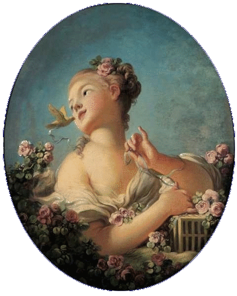 Jeune fille d&eacute;livrant un oiseau de sa cage - H. Fragonard