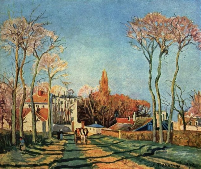 Entr&eacute;e du village de Voisins - Camille Pissarro