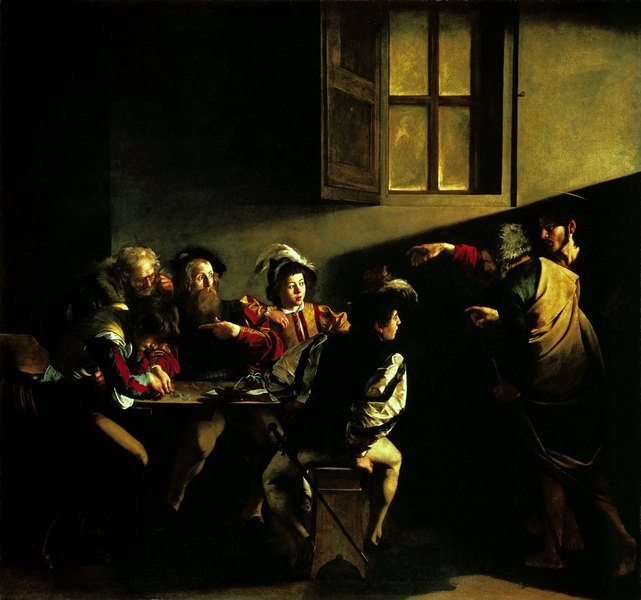 La vocation de saint Matthieu, par le Caravage