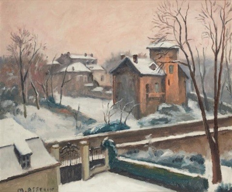 Vue de jardin sous la neige - Maurice Asselin
