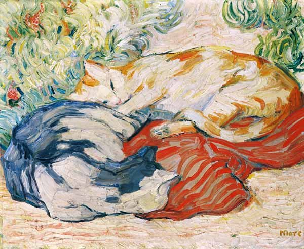 Chats sur  le chiffon rouge - Franz Marc