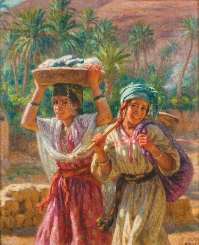 Jeunes laveuses revenant de l'oued - Etienne Dinet