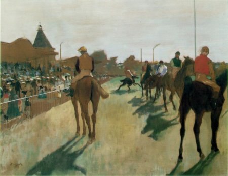 Chevaux de course devant la tribune - Edgar DEGAS