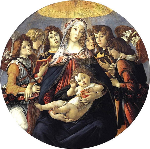 Vierge &agrave; l'enfant avec  six anges -Sandro Botticelli