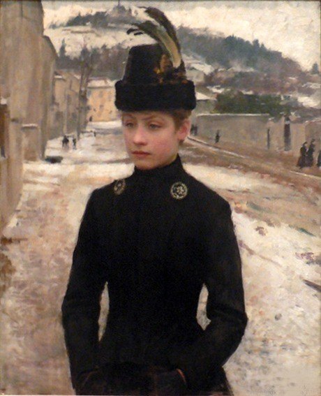 Jeune nanceienne dans un paysage de neige - Emile Friant