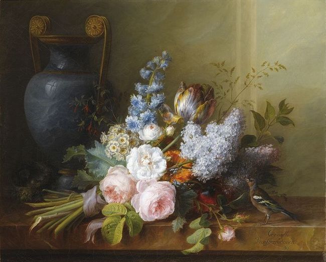 Bouquet de fleurs au nid d'oiseau - Van Spaendonck