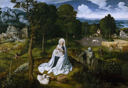 Repos pendant la fuite en &Eacute;gypte,(v.1518-1520) Huile sur bois, 121 x 177 cm, Museo Nacional del Prado, Madrid