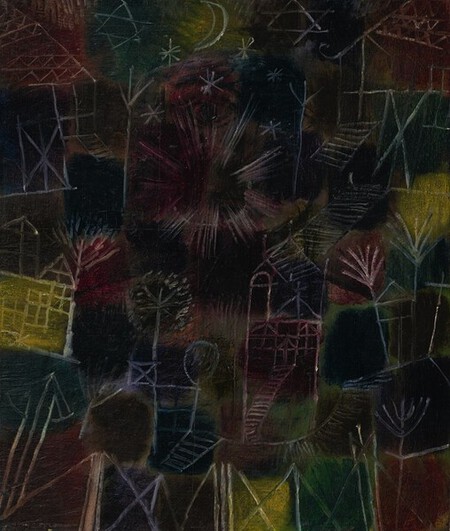 Compositioncosmique - Paul Klee - Huile sur toile noire 48 x 40,8 cm 1919  Kunstsammlung Nordrhein Westfalen, Düsseldorf, Allemagne