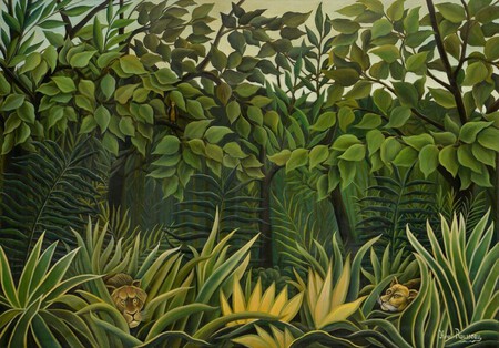 Deux lions &agrave; l'aff&ucirc;t dans la jungle Henri Rousseau 1909-1910 Huile sur toile 84,5 x 119,8 cm